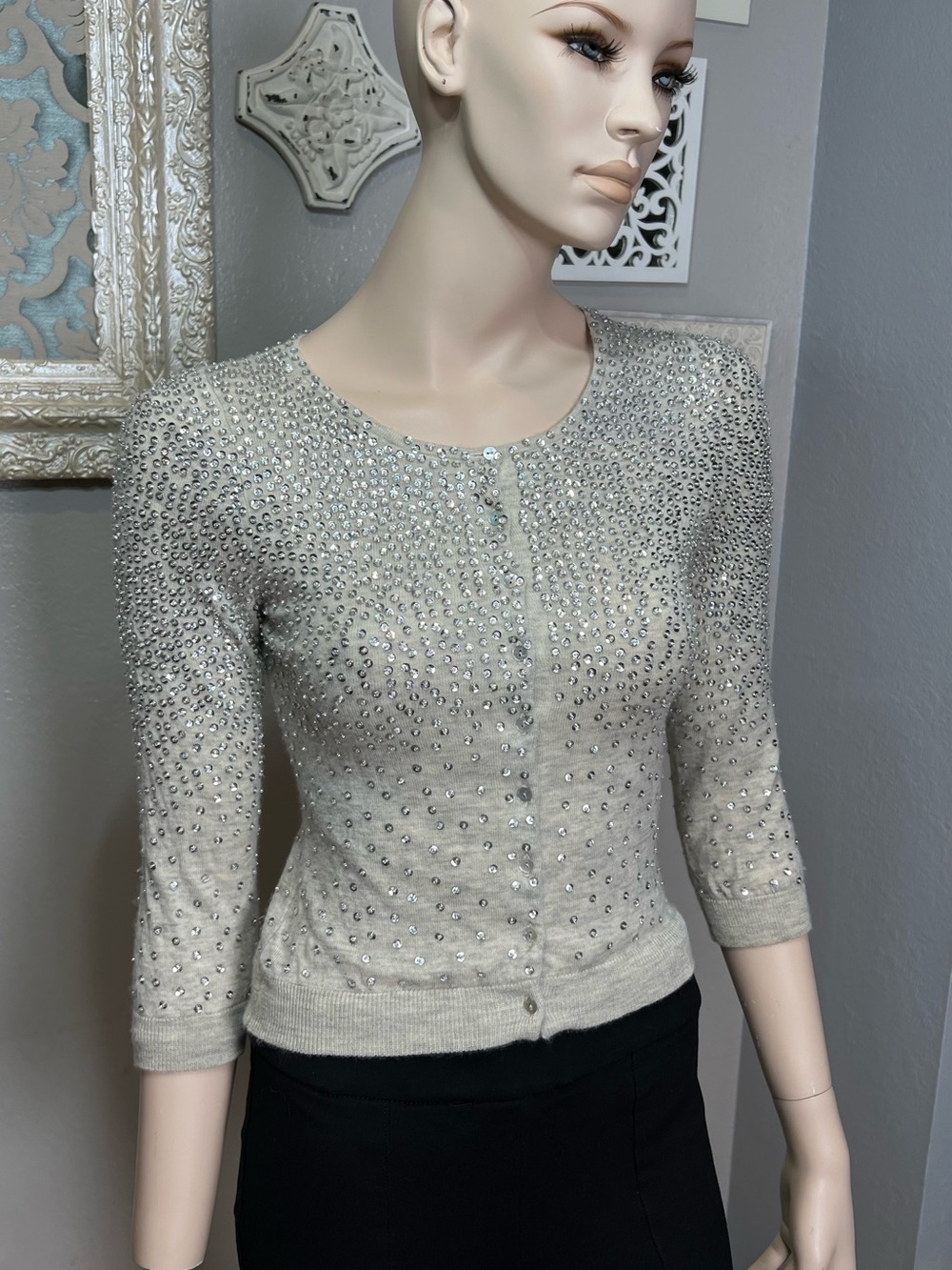 La Rok Embellished Cream Women's Cardigan Sweater